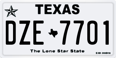 TX license plate DZE7701