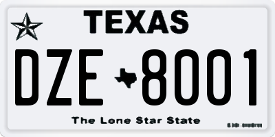 TX license plate DZE8001