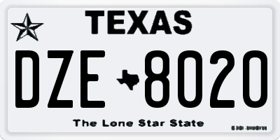 TX license plate DZE8020