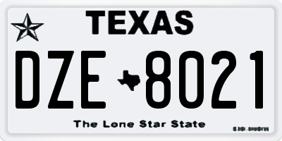 TX license plate DZE8021