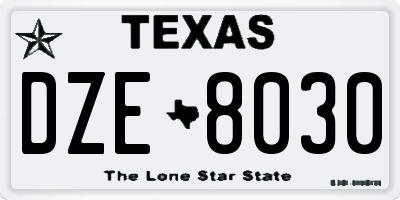 TX license plate DZE8030