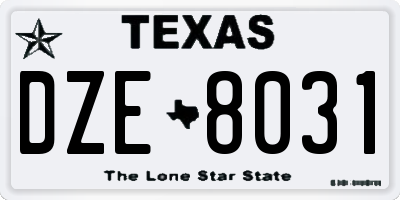 TX license plate DZE8031