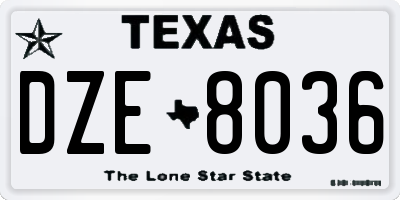 TX license plate DZE8036