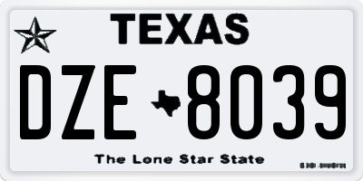 TX license plate DZE8039