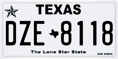 TX license plate DZE8118