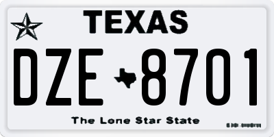 TX license plate DZE8701