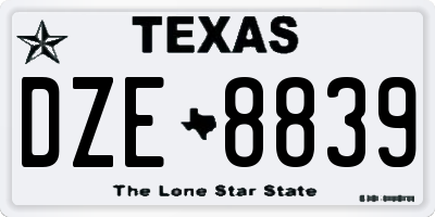 TX license plate DZE8839
