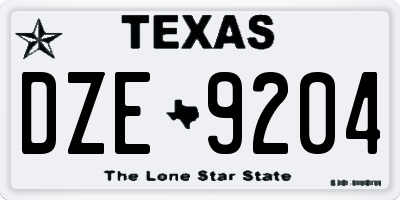 TX license plate DZE9204