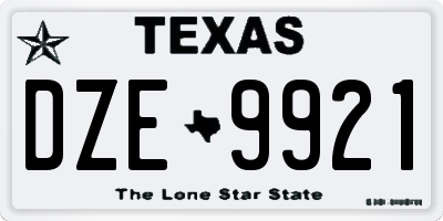 TX license plate DZE9921