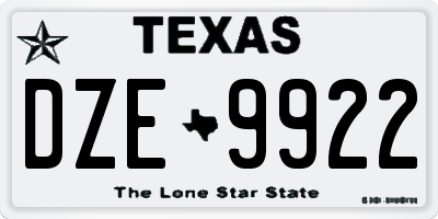 TX license plate DZE9922