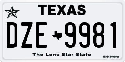 TX license plate DZE9981