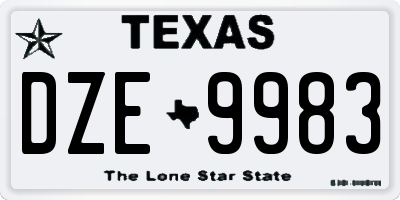 TX license plate DZE9983