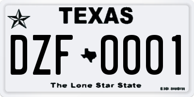 TX license plate DZF0001