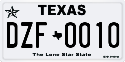 TX license plate DZF0010