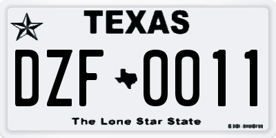 TX license plate DZF0011