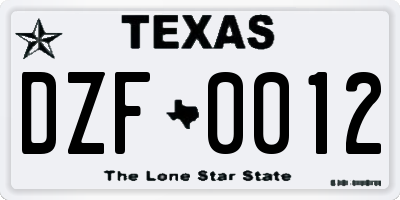 TX license plate DZF0012