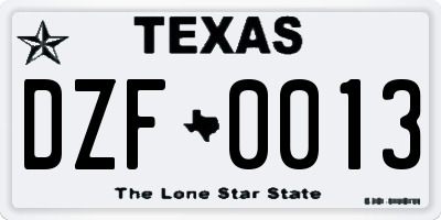 TX license plate DZF0013