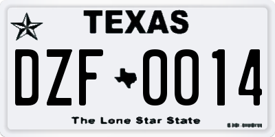 TX license plate DZF0014