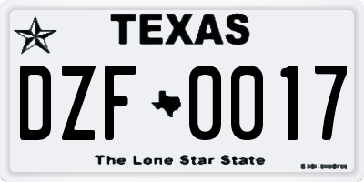 TX license plate DZF0017