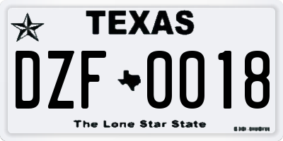 TX license plate DZF0018