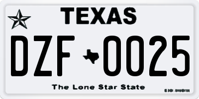 TX license plate DZF0025