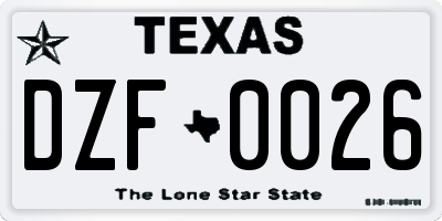 TX license plate DZF0026