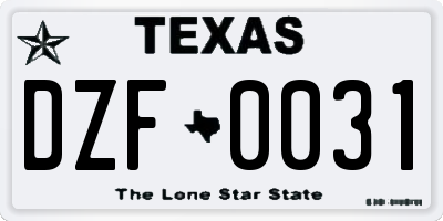 TX license plate DZF0031