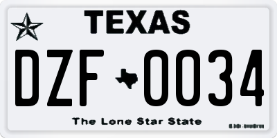 TX license plate DZF0034