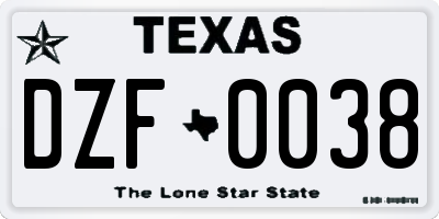 TX license plate DZF0038
