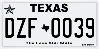 TX license plate DZF0039
