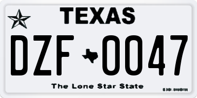 TX license plate DZF0047