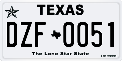 TX license plate DZF0051