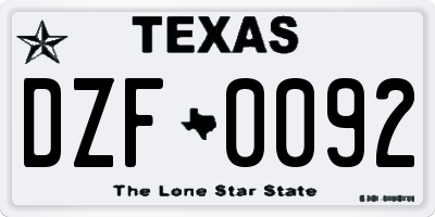 TX license plate DZF0092