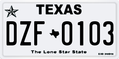 TX license plate DZF0103