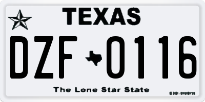TX license plate DZF0116