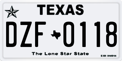 TX license plate DZF0118