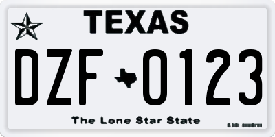 TX license plate DZF0123