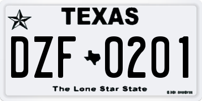 TX license plate DZF0201