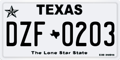 TX license plate DZF0203
