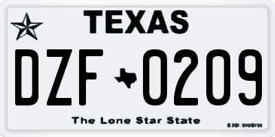 TX license plate DZF0209