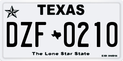 TX license plate DZF0210
