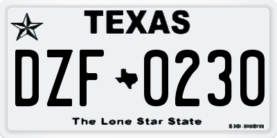 TX license plate DZF0230