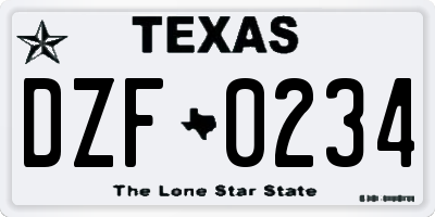 TX license plate DZF0234