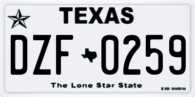 TX license plate DZF0259