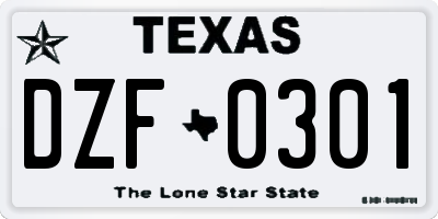 TX license plate DZF0301