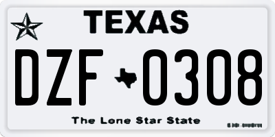 TX license plate DZF0308