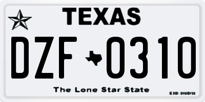 TX license plate DZF0310
