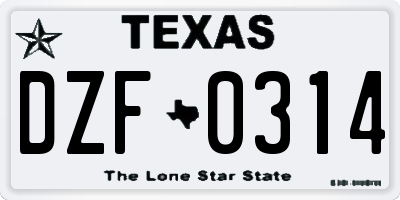 TX license plate DZF0314