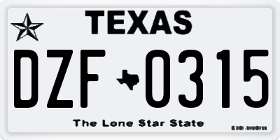 TX license plate DZF0315