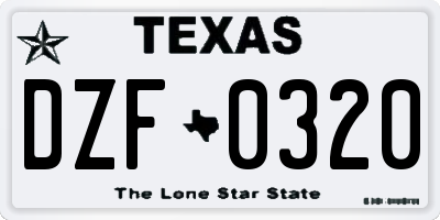 TX license plate DZF0320